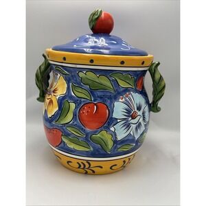 Clay Art Amalfi Italian Style Cookie Biscuit Jar Ceramic Hand Painted Large